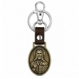 Cumpara ieftin Breloc bronz antichizat 9, 1 cm cu Iisus Hristos pe o fata si Maica Domnului cu Iisus Hristos pe cealalta, pandantiv 2, 7 x 2, 7 cm, carabina 3, 6 cm,