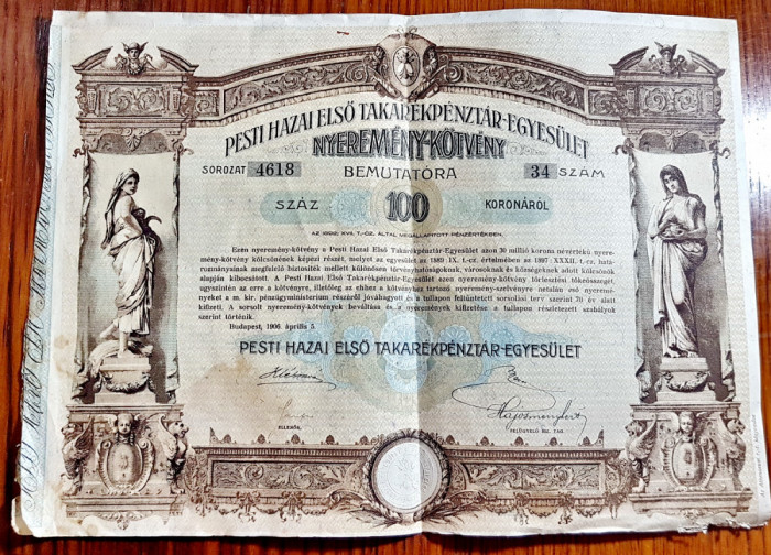 D415-Actiuni vechi maghiare 100 Koroare Bemutatora PESTA-Budapesta 1906.