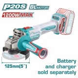 TOTAL - POLIZOR UNGHIULAR -125MM - 20V - MOTOR FARA PERII (NU INCLUDE ACUMULATOR) PowerTool TopQuality