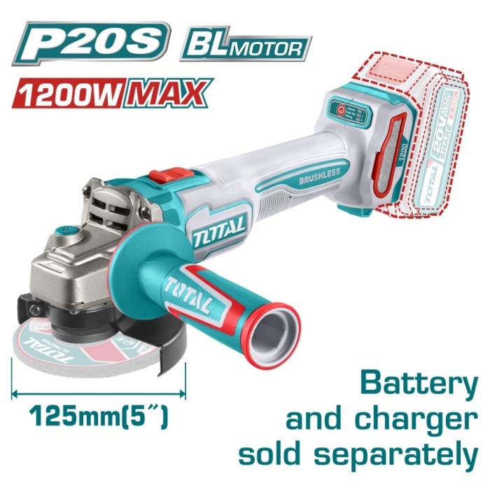 TOTAL - POLIZOR UNGHIULAR -125MM - 20V - MOTOR FARA PERII (NU INCLUDE ACUMULATOR) PowerTool TopQuality