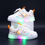 Adidasi albi cu dungi colorate si luminite (Marime Disponibila: Marimea 25)