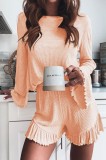 X695-813 Ste 2 piese pijama casual din material reiat elastic