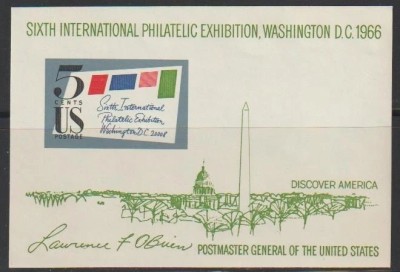 SUA 1966 - Expo Filatelic SIPEX, colita neuzata foto