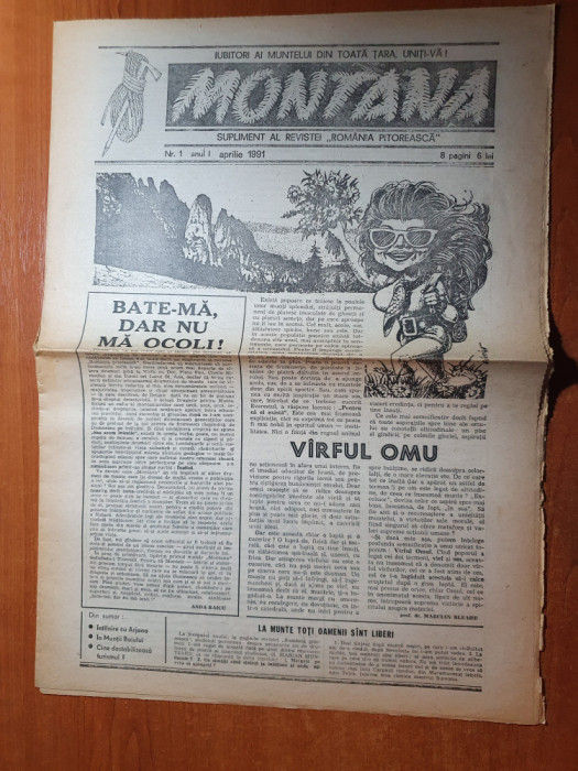 ziarul montana aprilie 1991-anul 1,nr. 1 - ziarul iubitorilor de munte
