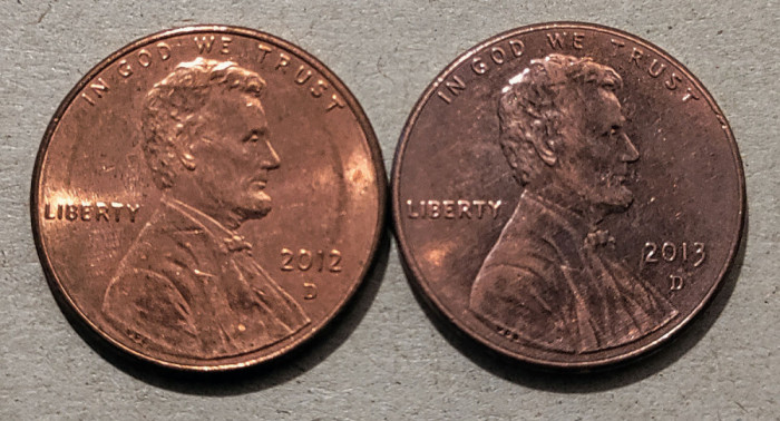 1 cent USA - SUA - 2012 D, 2013 D