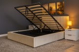 Pat Celine 160x200 cm Lada Depozitare Tapitat Catifea Nuanta Ivory Somiera Inclusa MB32
