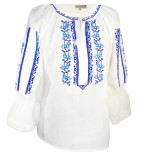 Cumpara ieftin Ie Traditionala Alba pentru Fetite cu Motiv Floral Albastru - ITF15