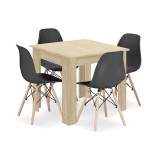 Set masa pentru sufragerie/living + 4 scaune Osaka negru, Artool, lemn, stejar sonoma, 80x80x75 cm GartenVIP DiyLine