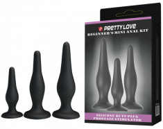 Set 3 Dopuri Anale Pretty Love Mini Anal Kit, Silicon, Negru foto