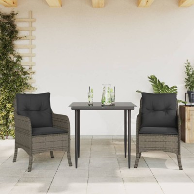 vidaXL Set mobilier de grădină cu perne, 3 piese, gri, poliratan foto