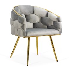 Scaun living gri deschis BUC 251 din catifea cu picioare aurii reglabile