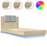 Cumpara ieftin Cadru de pat cu tablie si LED, stejar sonoma, 100x200 cm