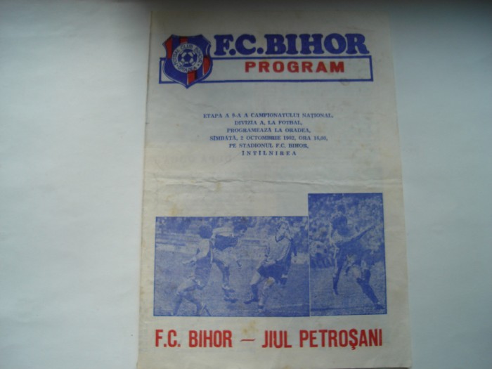 Program F.C. Bihor - Jiul Petrosani, 1982