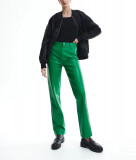 Cumpara ieftin Pantaloni din piele ecologica, cu buzunare si fermoar, verde, dama, Reserved