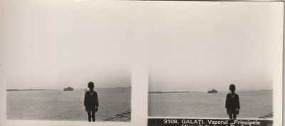 Fotografie stereoscopica-Galati,Vaporul &amp;quot;Principele Mircea&amp;quot; in largul Dunarei foto