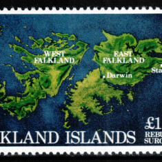 Falkland 1982, Mi #354**, harta insulelor Falkland, MNH! Cota 6 €!