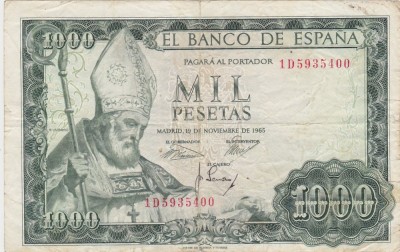 SPANIA 1000 PESETAS 1965 F foto