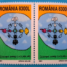 TIMBRE ROMANIA LP1571/2001 O.N.U Dialog intre civilizatii -Serie în pereche -MNH