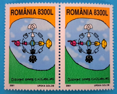 TIMBRE ROMANIA LP1571/2001 O.N.U Dialog intre civilizatii -Serie &amp;icirc;n pereche -MNH foto
