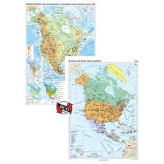 America de Nord. Harta fizico-geografica si a principalelor resurse naturale de subsol si America de Nord. Harta politica, Duo Plus 120x160 cm CR-3113