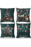 Set 4 Huse Decorative Craciun Elegante, Catifea Verde, Modele Ren, Brad, Fulg Zapada
