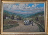 Eduard Nagel (n. 1888)-Car tras de boi prin D&acirc;mbovicioara, pictură pe p&acirc;nză (1953)