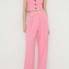 HUGO pantaloni femei, culoarea roz, drept, high waist 50508637