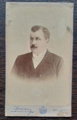 FOTOGRAFIE CDV - PORTRET BARBAT - ATELIER I. SPIRESCU BUCURESCI, MAI RARA foto