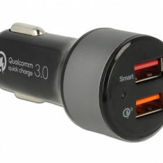 Incarcator auto cu 2 x USB Qualcomm® Quick/Fast Charge 3.0 (incarcare rapida), Navilock 62739