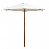 Umbrelă de soare cu st&acirc;lp de lemn 270 x 270 cm, alb crem