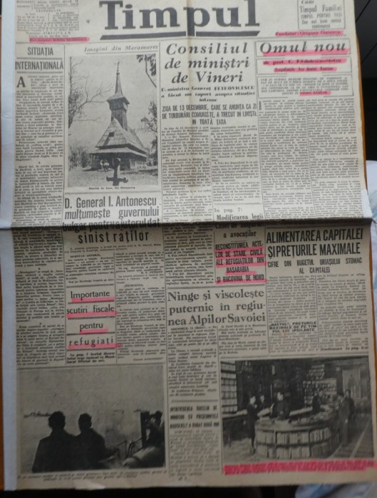 Ziarul Timpul, 16 decembrie 1940, guvernarea legionara