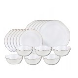 Set de farfurii pentru masa, din sticla opala, model cu linii aurii, 6 persoane, 18 piese, Kinghoff