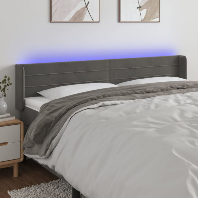 vidaXL Tăblie de pat cu LED gri &amp;icirc;nchis 183x16x78/88 cm catifea foto