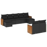 Set mobilier de gradina cu perne, 9 piese, negru, poliratan