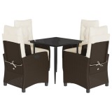 Cumpara ieftin Set mobilier de gradina, 5 piese, cu perne, maro, poliratan