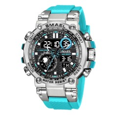Ceas barbatesc Smael Albastru Argintiu Quartz Analog Digital Electronic Cauciuc Alarma foto