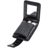 Portfard compact din piele pentru rujuri, cu oglinda si inchidere cu capsa, elegant si practic - Negru, Oem