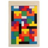 Cumpara ieftin Puzzle educativ montessori multicolor 26.5 x 17.7 cm, joc din lemn cu 40 piese tip tetris, dezvoltare logica, memorie si coordonare pentru copii
