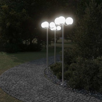 vidaXL Lămpi exterioare de podea 2 buc argintiu 215 cm oțel inoxidabil foto
