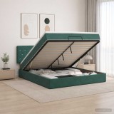 Cumpara ieftin Pat ottoman cu saltea Verde inchis 140 x 190 cm Catifea