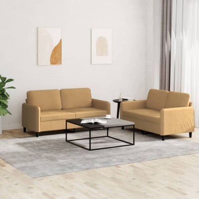 vidaXL Set canapea 2 piese, maro, catifea 3201981 foto