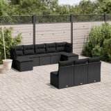 Cumpara ieftin Set canapele de grădină cu perne, 10 piese, negru, poliratan