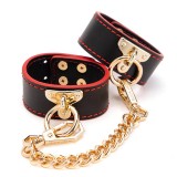 Cătușe Metalice Negre BDSM cu Lanț, Imitatie Piele, Accesorii Sex Shop