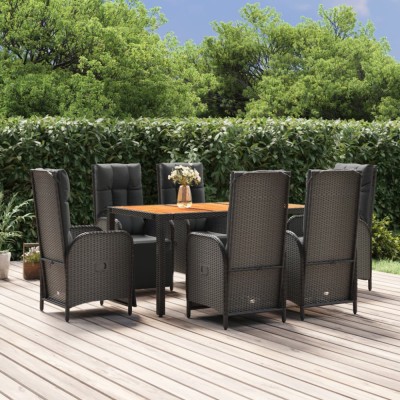 vidaXL Set mobilier de grădină cu perne, 7 piese, negru, poliratan 3185077 foto