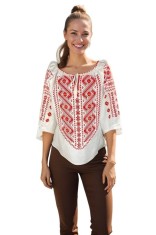 Bluza dama RS25 alb pur/rosu , marimea L