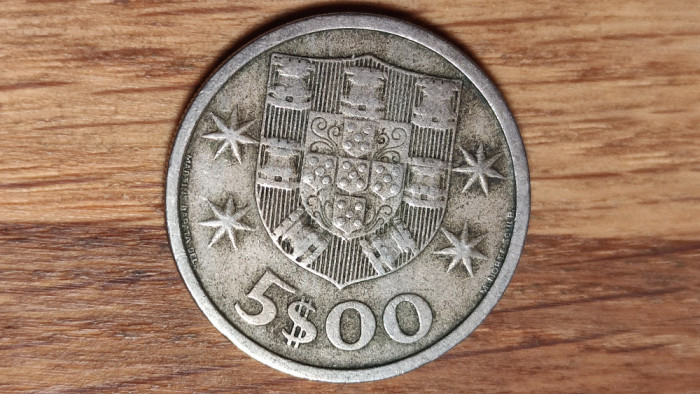 Portugalia - moneda de colectie - 5 escudos 1964 -barca panze- foarte frumoasa !