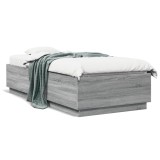 VidaXL Cadru de pat cu lumini LED gri sonoma 90x200 cm, lemn prelucrat