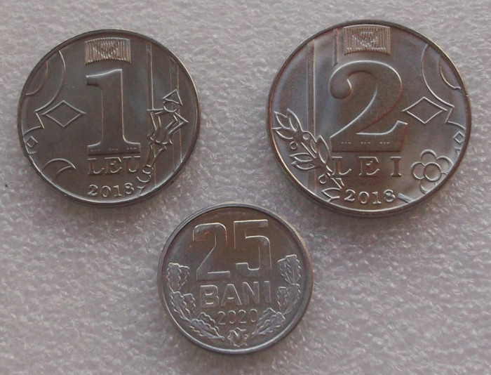 Moldova set / lot 25 bani 2020 + 1 leu 2018 + 2 lei 2018 UNC **