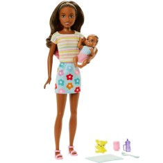 Papusa Barbie Skipper Babysitter INC, Papusa Skipper negresa cu bebelus