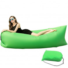 Saltea Gonflabila tip Sezlong Lazy Bag pentru Plaja sau Piscina, Umflare Rapida fara Pompa + Rucsac Depozitare, culoare verde foto